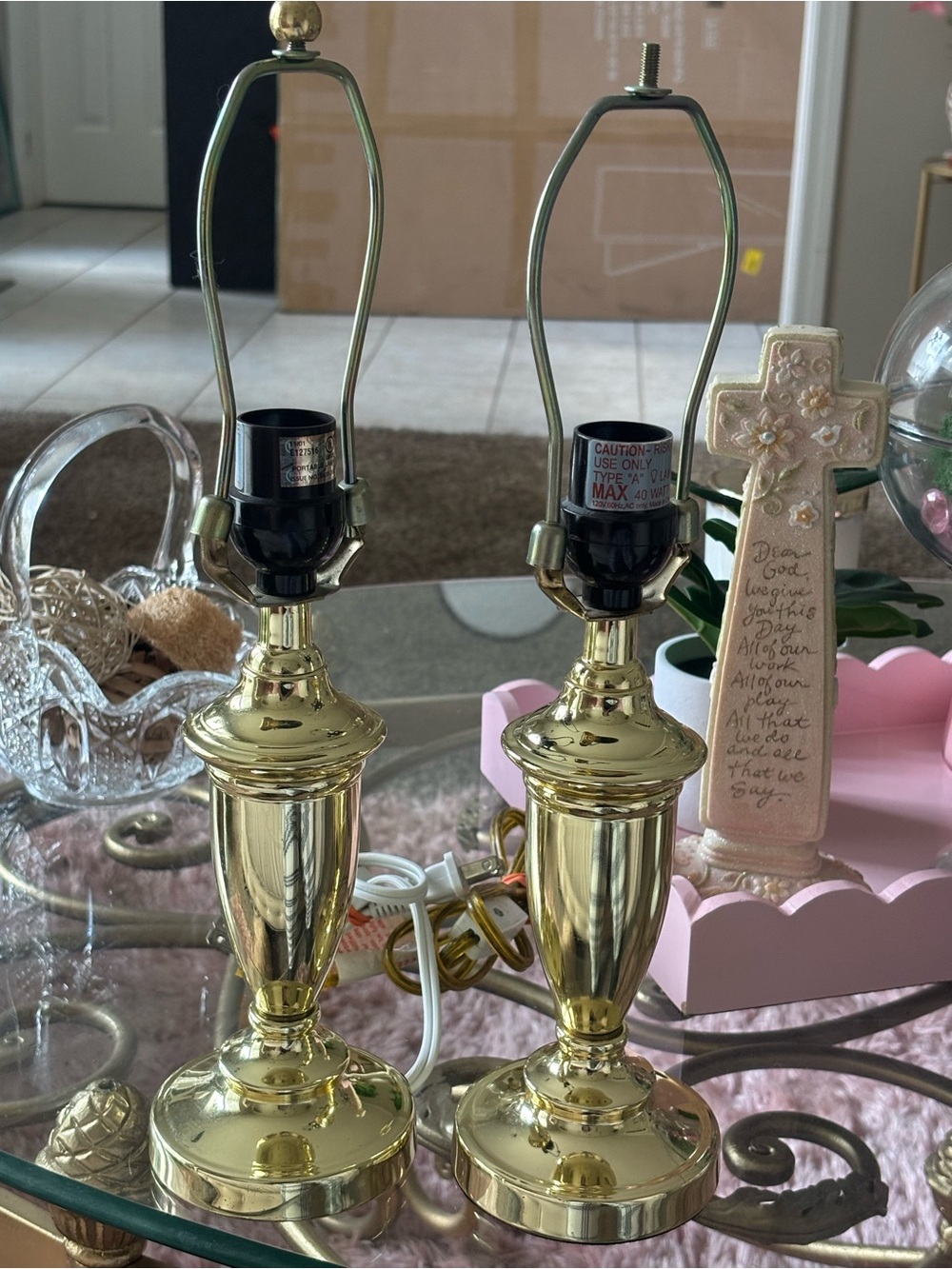 MCM Polished Brass Table Lamp Pair